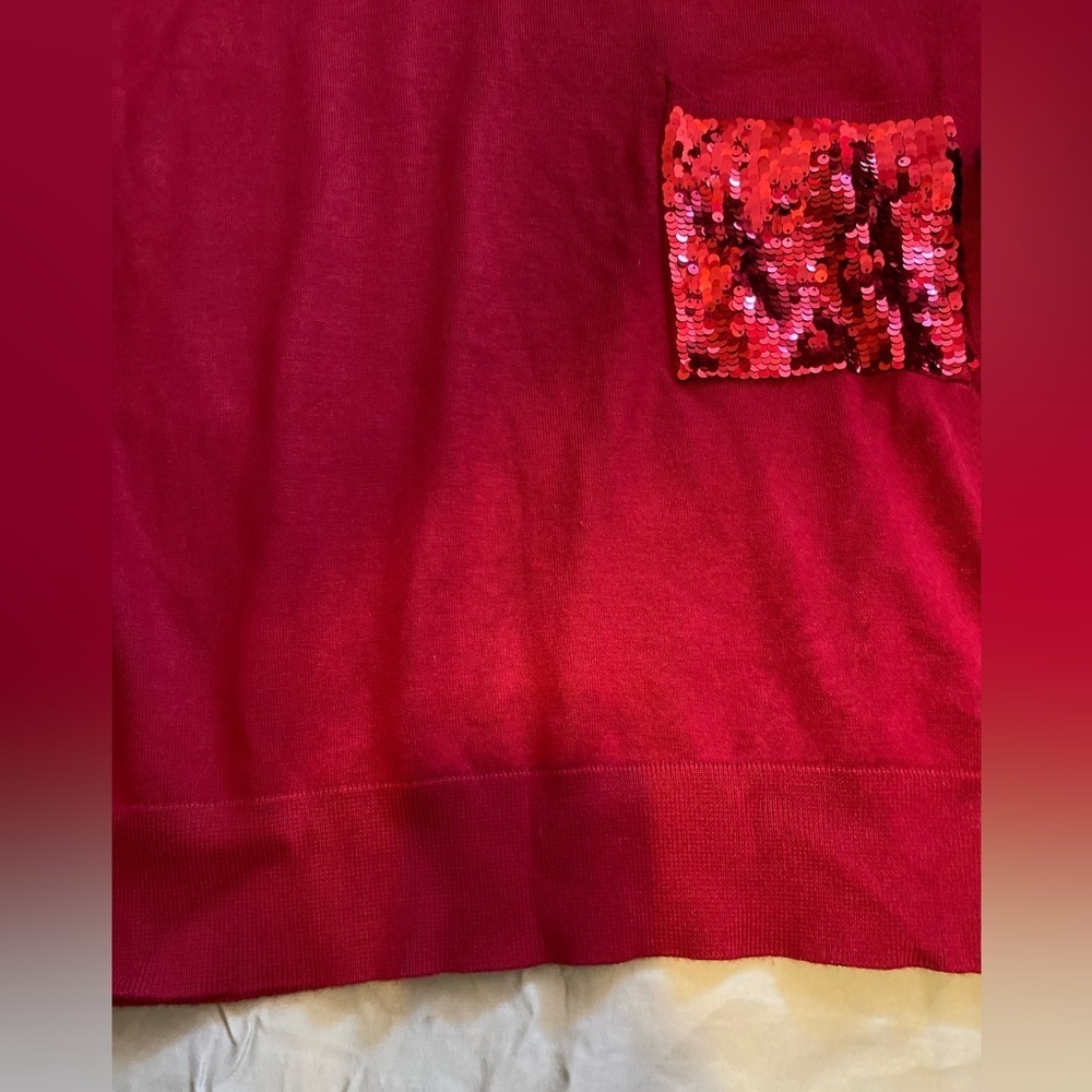 DKNY Vibrant Red Sweater with Sequin Accent - Size M - Picture 8 of 12